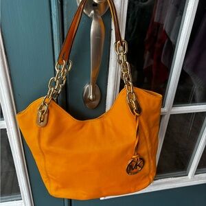 Michael Kors Vibrant Orange Shoulder Bag with Gold Accents